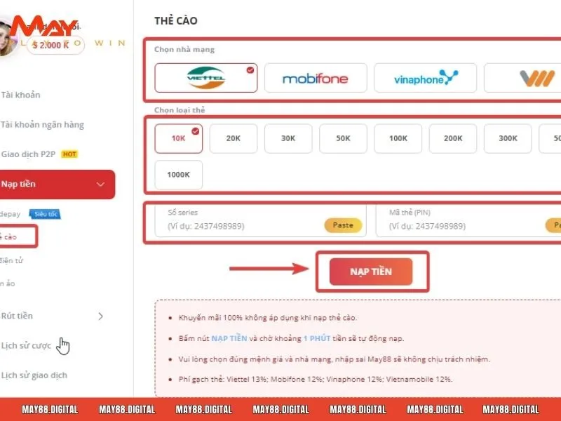 Giao dịch qua thẻ cào với 3 bước chi tiết